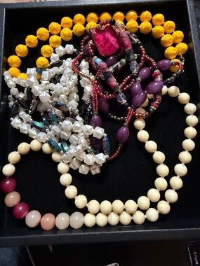 Assorted Women's Beaded Necklace Set - Purple, Yellow, White, Cream 1950s to 199